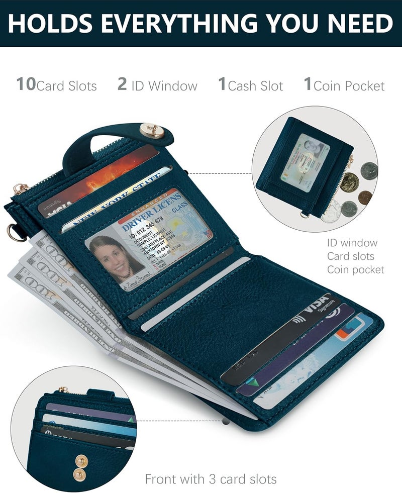 Sunpour Small Wristlet Wallets for Women Keychain Wristlet Wallet RFID Blocking Key Chain Wallet With Zipper Coin Pocket,2 Id Window (Blue-Green) - Image 4